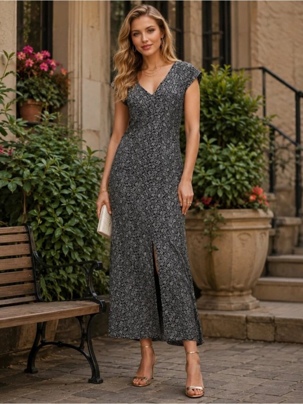 Madewell black/white print midi dress, size 6